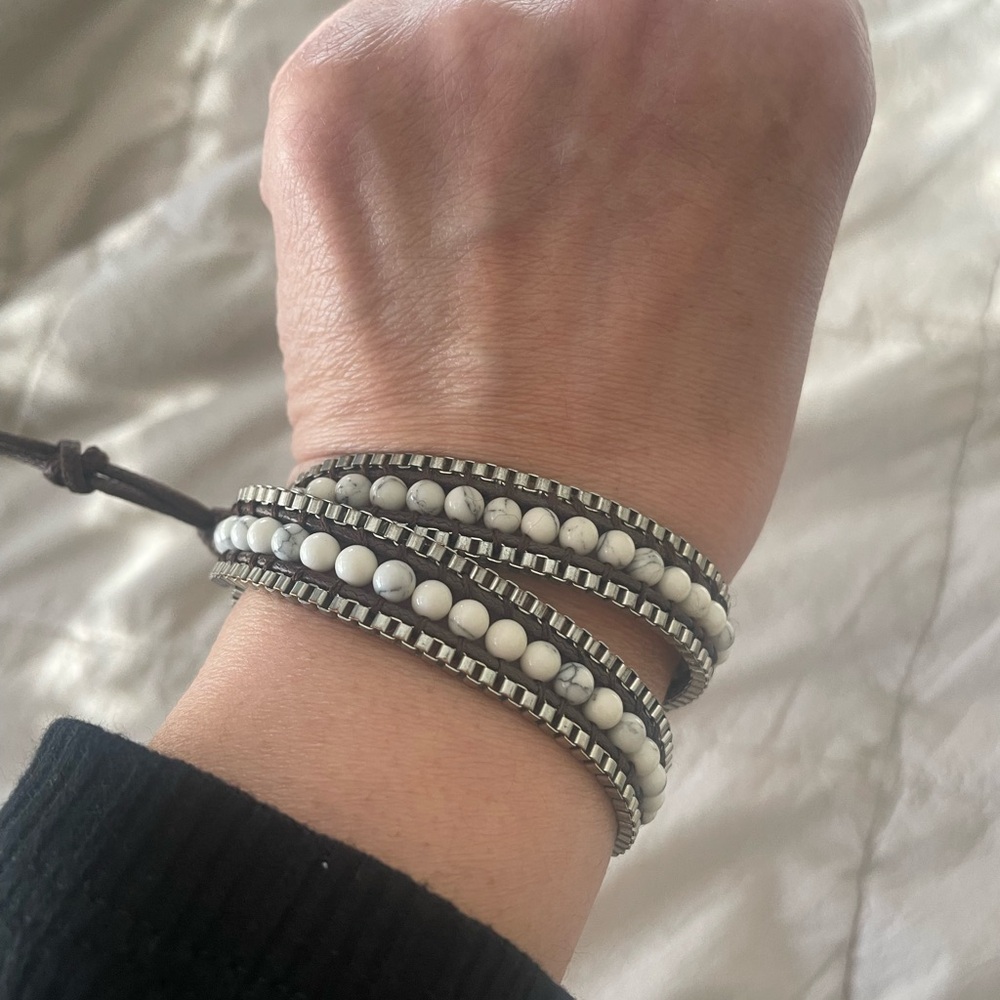 Stylish White and Silver Multi-strand Leather Bracelet